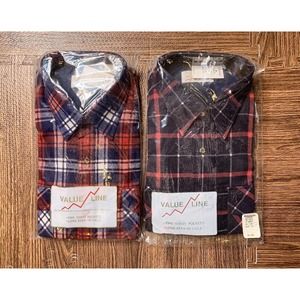 Lot Of 2 Vintage NOS Plaid Button Downs Mens Size L Large 16-16.5 Value Line